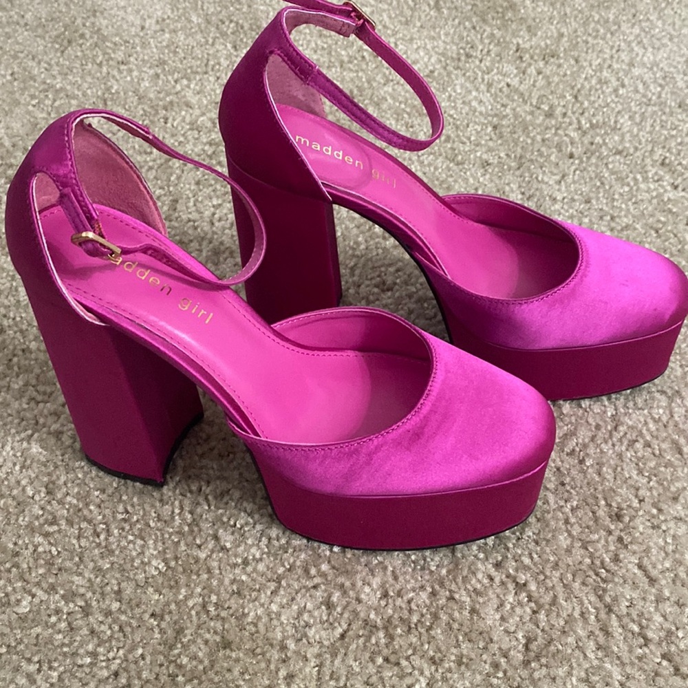 Satin magenta pink heels
